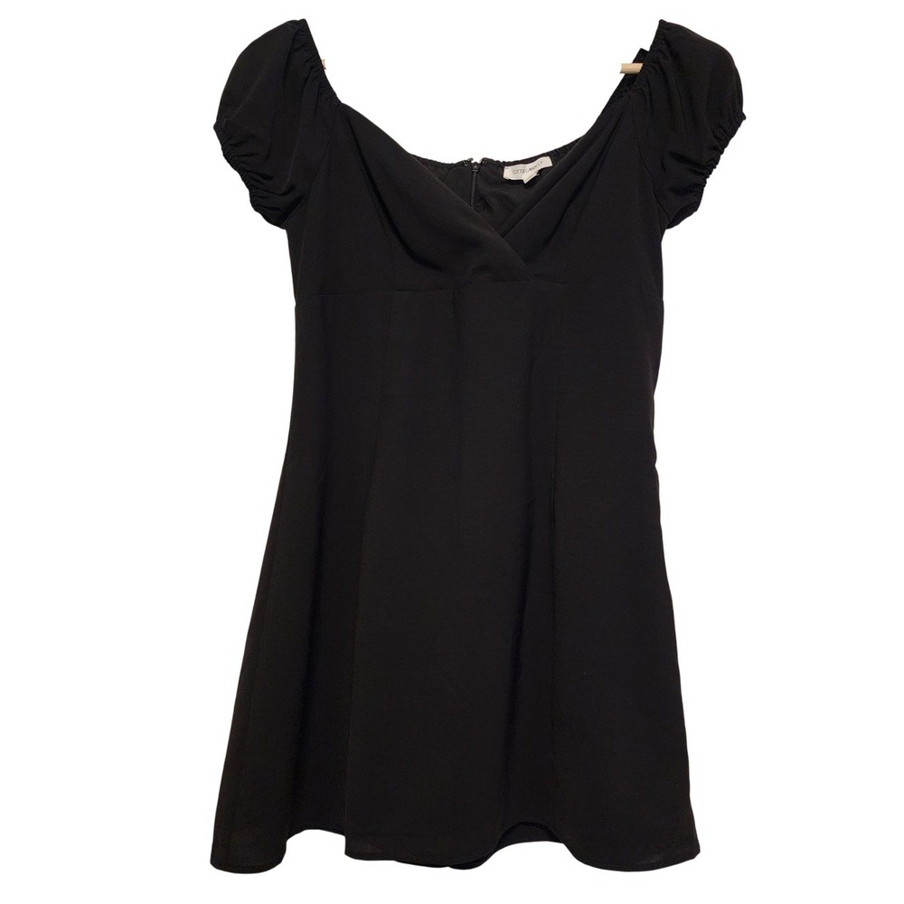 Cotton Candy LA Solid Black Short Puff Sleeve V-Neck Mini Dress Size Small